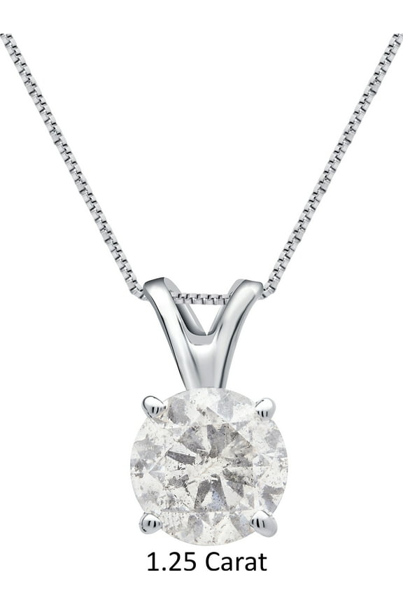 1 1/4 Carat T.W. Round Diamond Solitaire 14K White Gold Pendant 18 Inch Chain