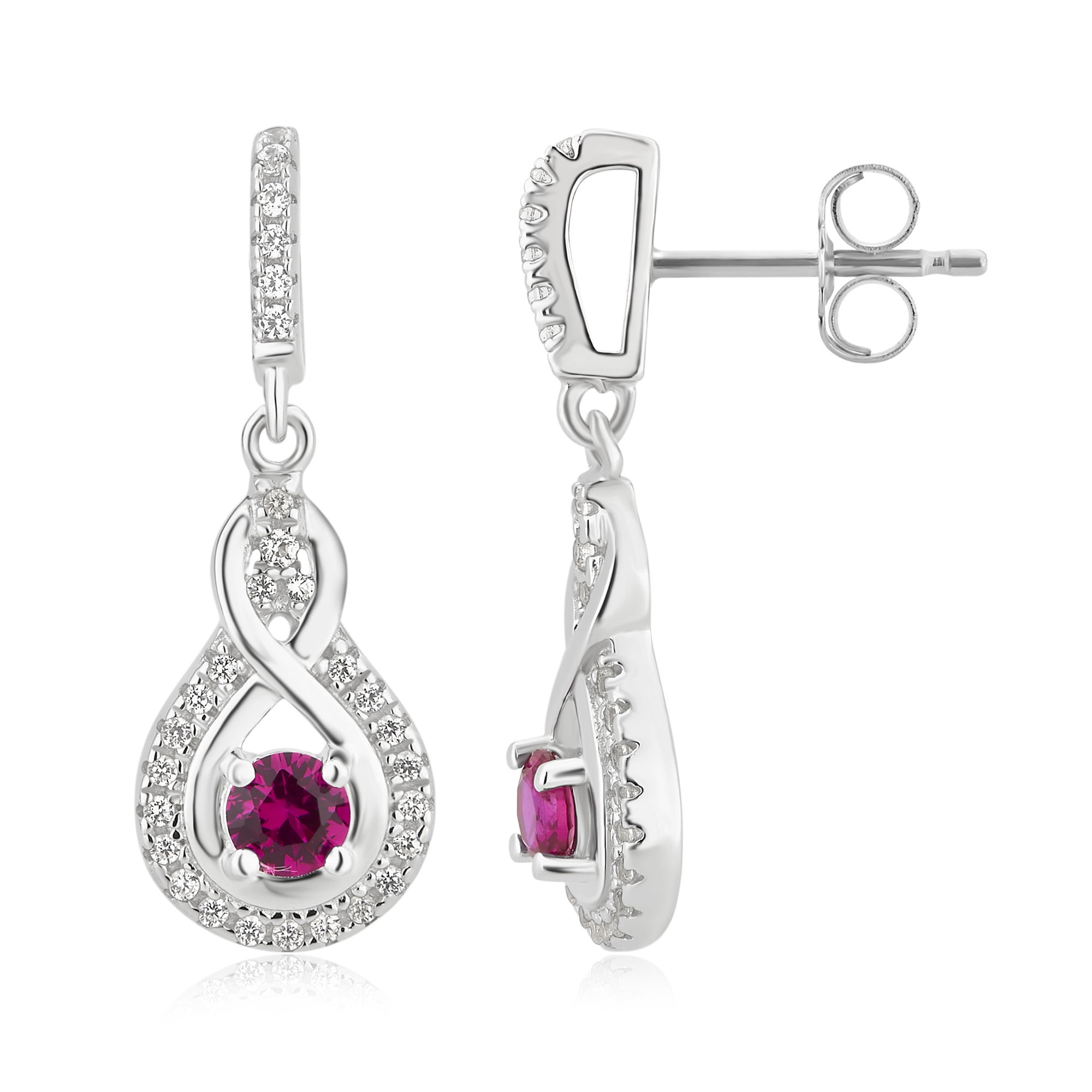 Arista 1 1/5 Carat T.W. Created Ruby and White Sapphire Halo Women's Drop-Dangling Earring in Sterling Silver