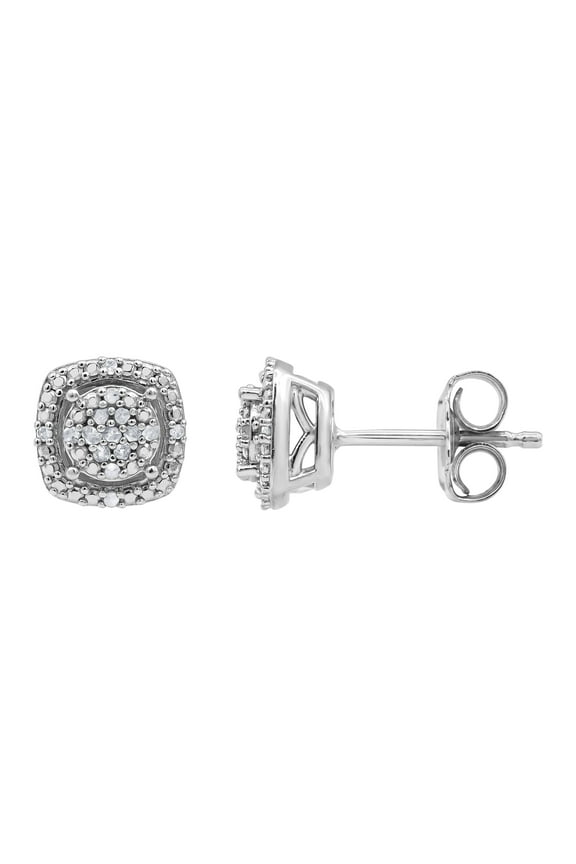 1/10 Ct Round Cut Diamond Cluster Halo Stud Earrings in Sterling Silver (J-K, I3)