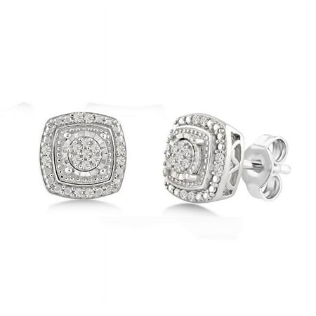 Arista 1/10 ct Accent Diamond Cluster Halo Cushion Women's Earrings in Sterling Silver (I-J, I3)