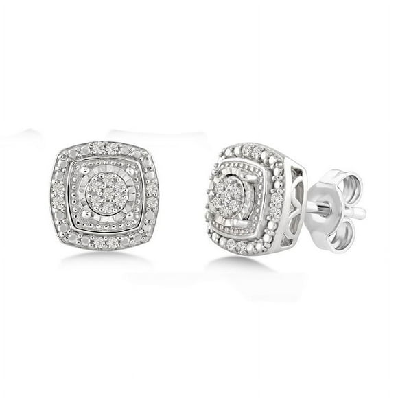 1/10 ct Accent Diamond Cluster Halo Cushion Women's Earrings in Sterling Silver (I-J, I3)