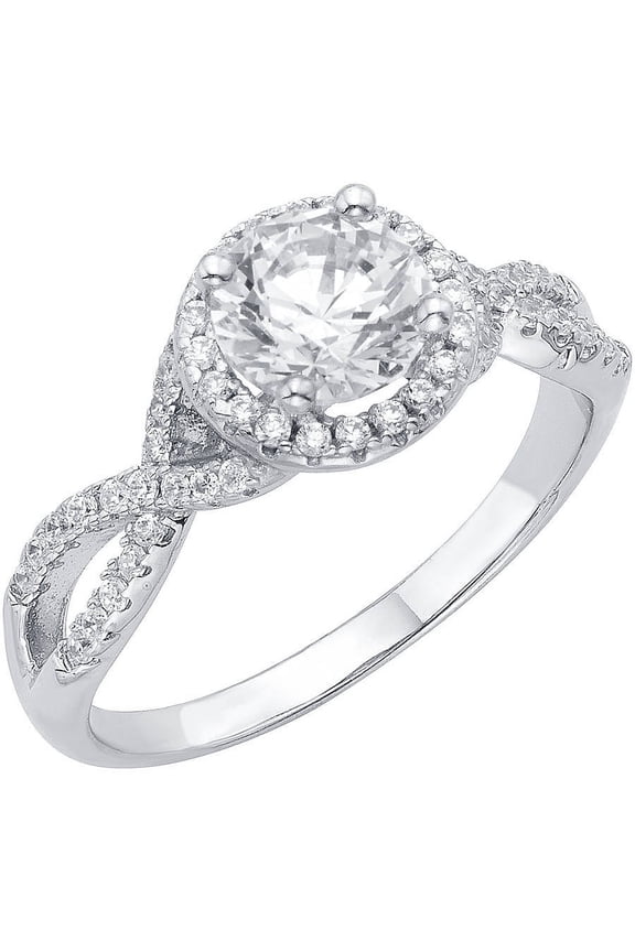 1/2 Carat T.G.W. Australian Crystal and Cubic Zirconia Split Shank Engagement Ring in Sterling Silver