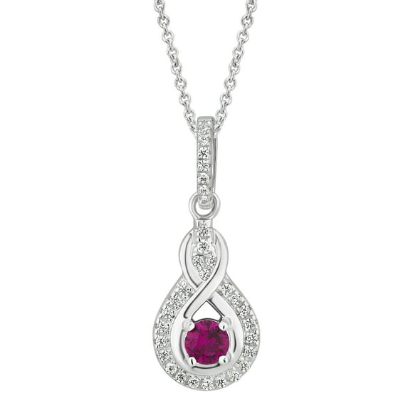Arista 1/2 Carat T.W. Created Ruby and White Sapphire Halo Women's Fashion Pendant in Sterling Silver, 18"