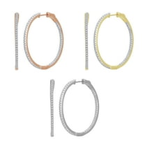 Arista 1/2 Carat T.W.Cubic Zirconia Inside Outside Hoop Earring in Rhodium Overlay Brass, 0.8"