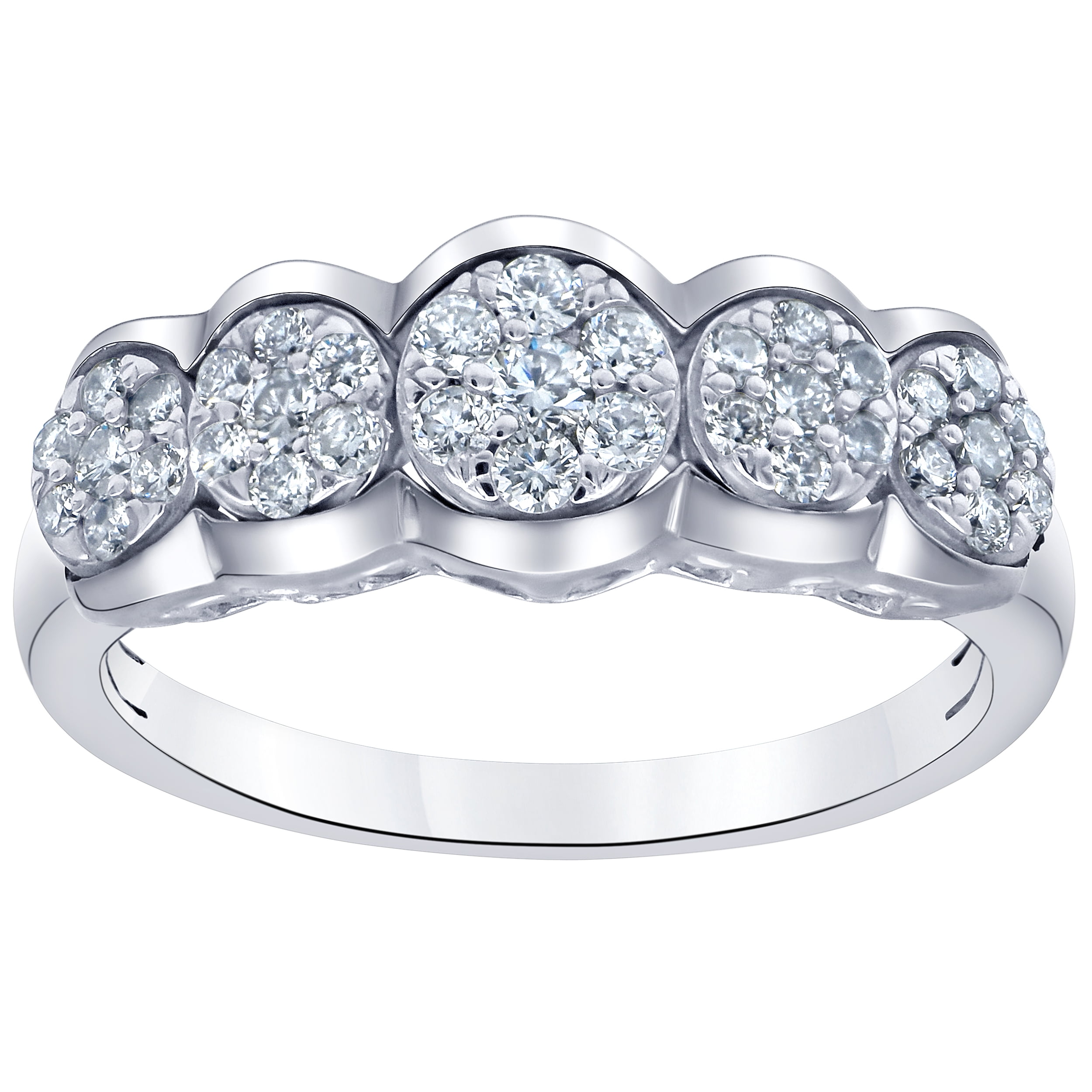 Arista 1/2 Carat T.W Round Lab Grown Diamond Women's Five Cluster Wedding Ring in Sterling Silver (I, SI)