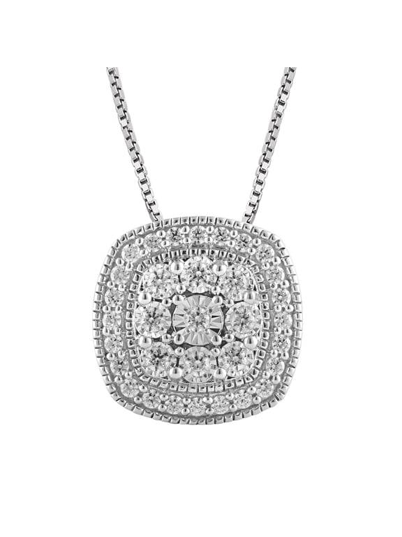 1/2 Ct Cushion Halo Diamond Pendant Necklace for Women in Sterling Silver (I-J, I2-I3)