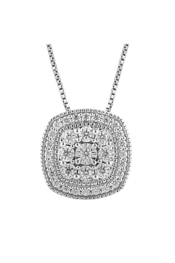 1/2 Ct Cushion Halo Diamond Pendant Necklace for Women in Sterling Silver (I-J, I2-I3)
