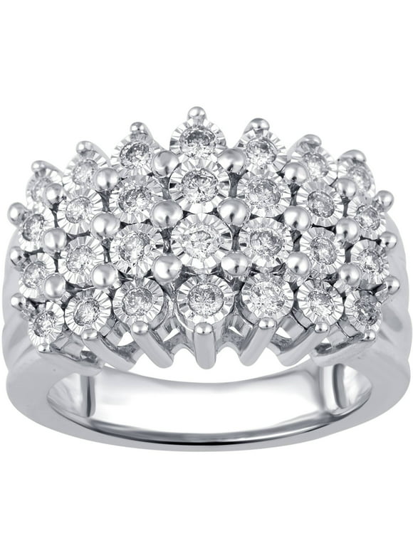 Arista 1/2 ct Round White Diamond Women's Pyramid Ring with Miracle Plate in Sterling Silver(I-J, I2-I3)
