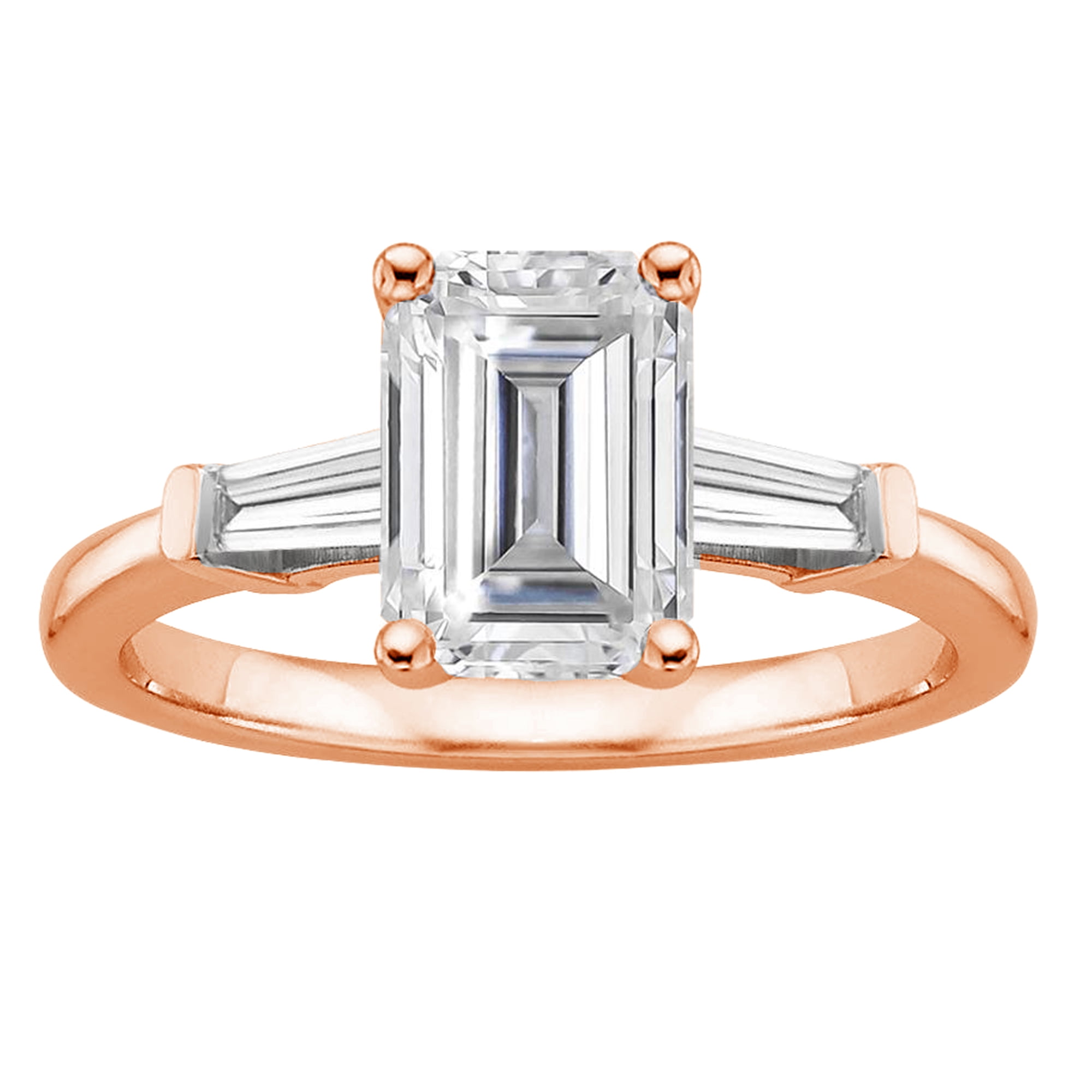 Arista 1.33 ct Emerald Swarovski Diamonds Three Stone Engagement Ring in Pink Plated Sterling Silver