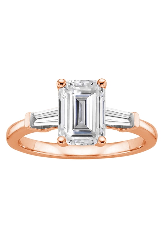 1.33 ct Emerald Swarovski Diamonds Three Stone Engagement Ring in Pink Plated Sterling Silver