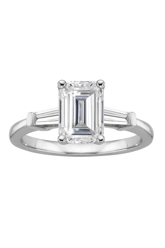 1.33 ct Emerald Swarovski Diamonds Three Stone Engagement Ring in Sterling Silver