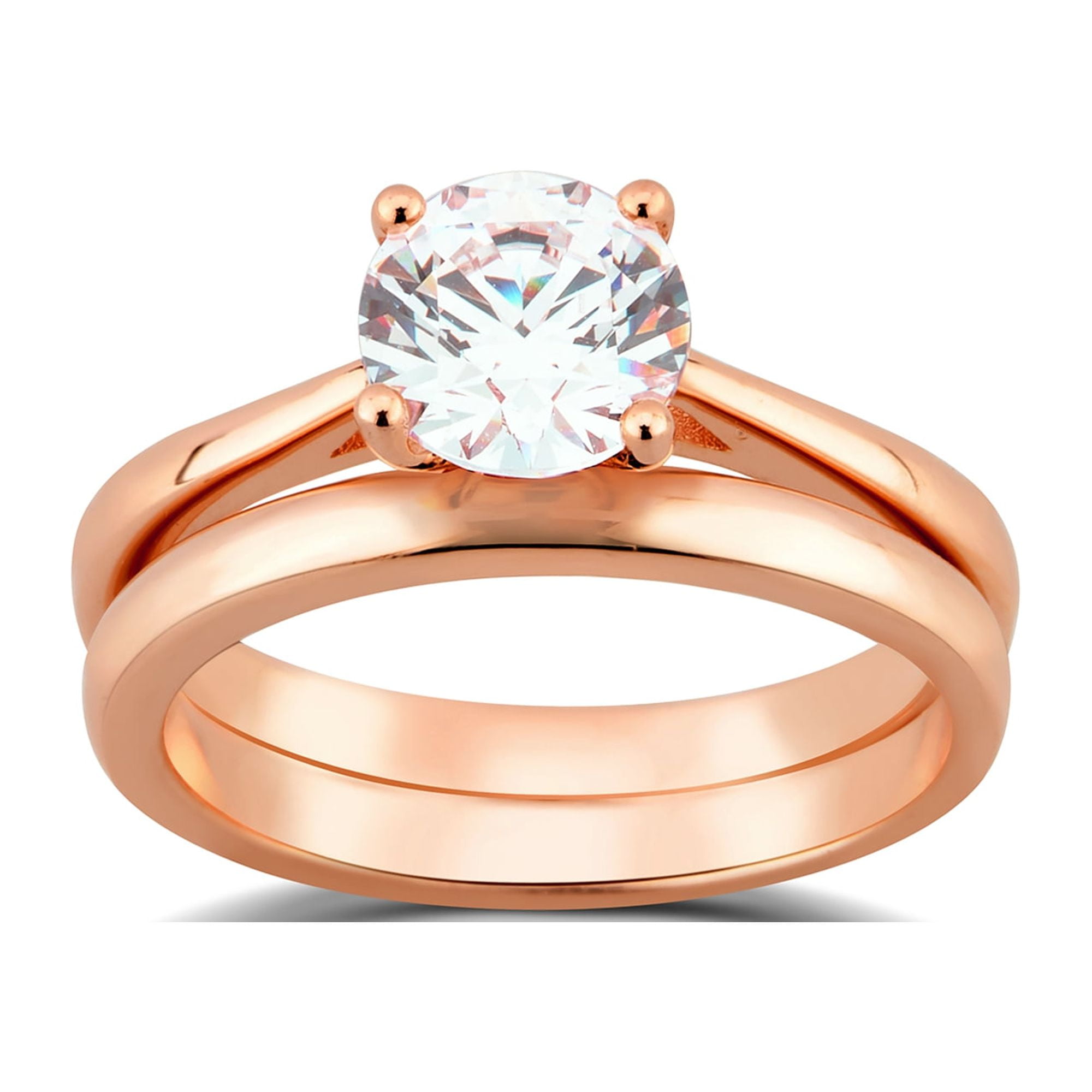 Arista 1.33 ct Round Swarovski Diamond Solitaire Women's Bridal Set in Pink Plated Sterling Silver