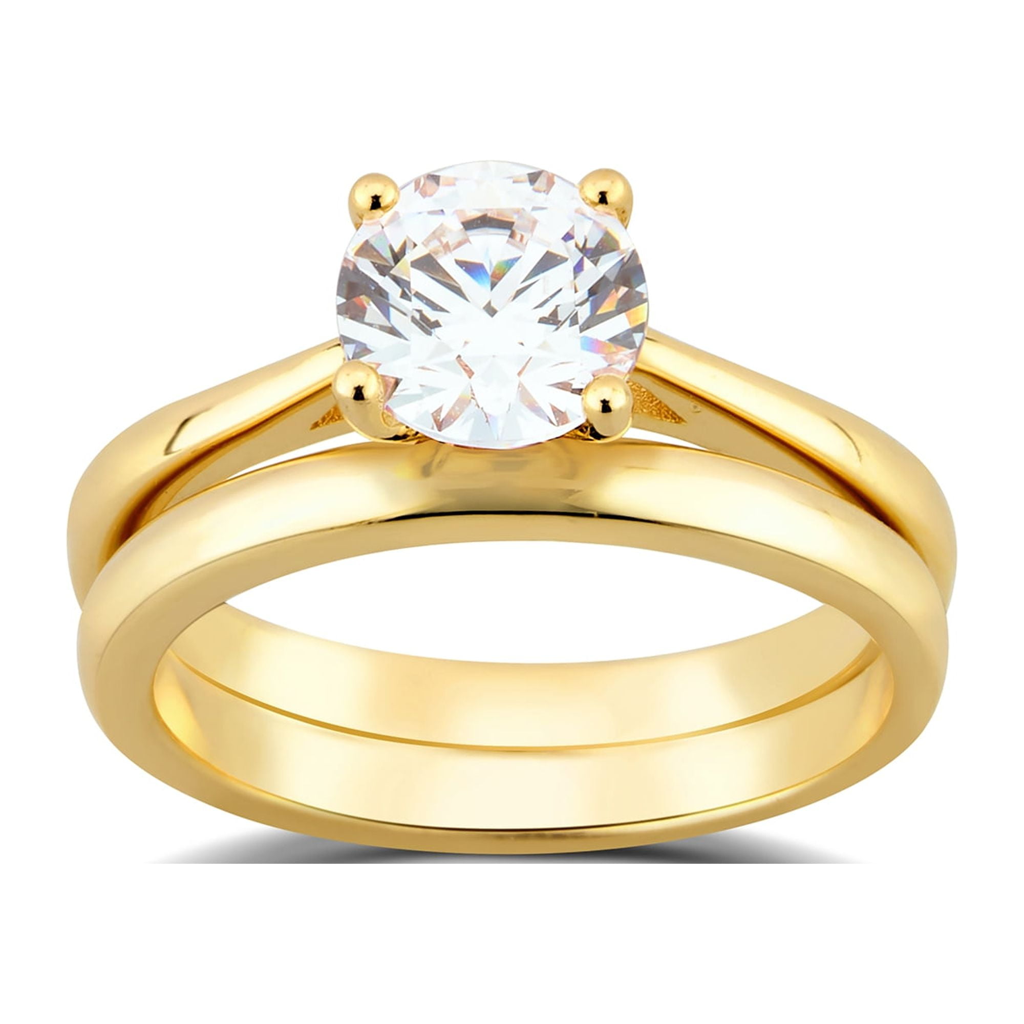 Arista 1.33 ct Round Swarovski Diamond Solitaire Women's Bridal Set in Yellow Plated Sterling Silver