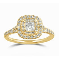 Arista 1.38 ct Square Swarovski Diamonds Double Halo Engagement Ring in Yellow Plated Sterling Silver