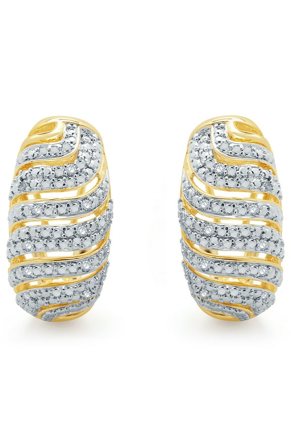 1/4 Carat Diamond Raw Waves Fashion Hoop Earrings in 14K Yellow Gold Tone over Brass (I-J, I3)