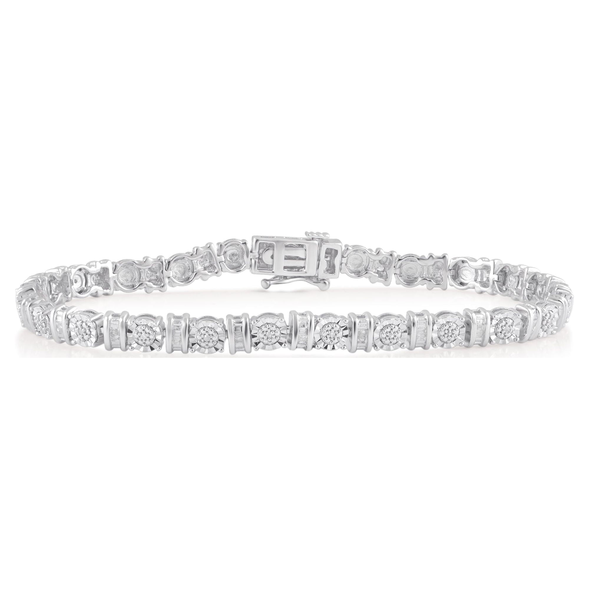 BEYOND BRILLIANCE 1/4 Ct Round and Baguette Diamond Tennis Bracelet for Women in 925 Sterling Silver (J-K, I3)