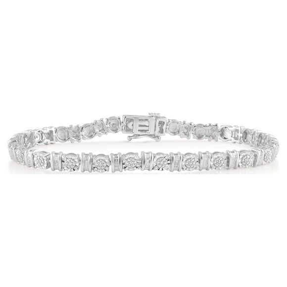 1/4 Ct Round and Baguette Diamond Tennis Bracelet for Women in 925 Sterling Silver (J-K, I3)