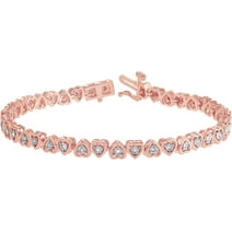Arista 1/4 Ct Round-cut Natural Diamond Heart Link Tennis Bracelet in Pink Gold-plated Sterling Silver (J-K, I3)