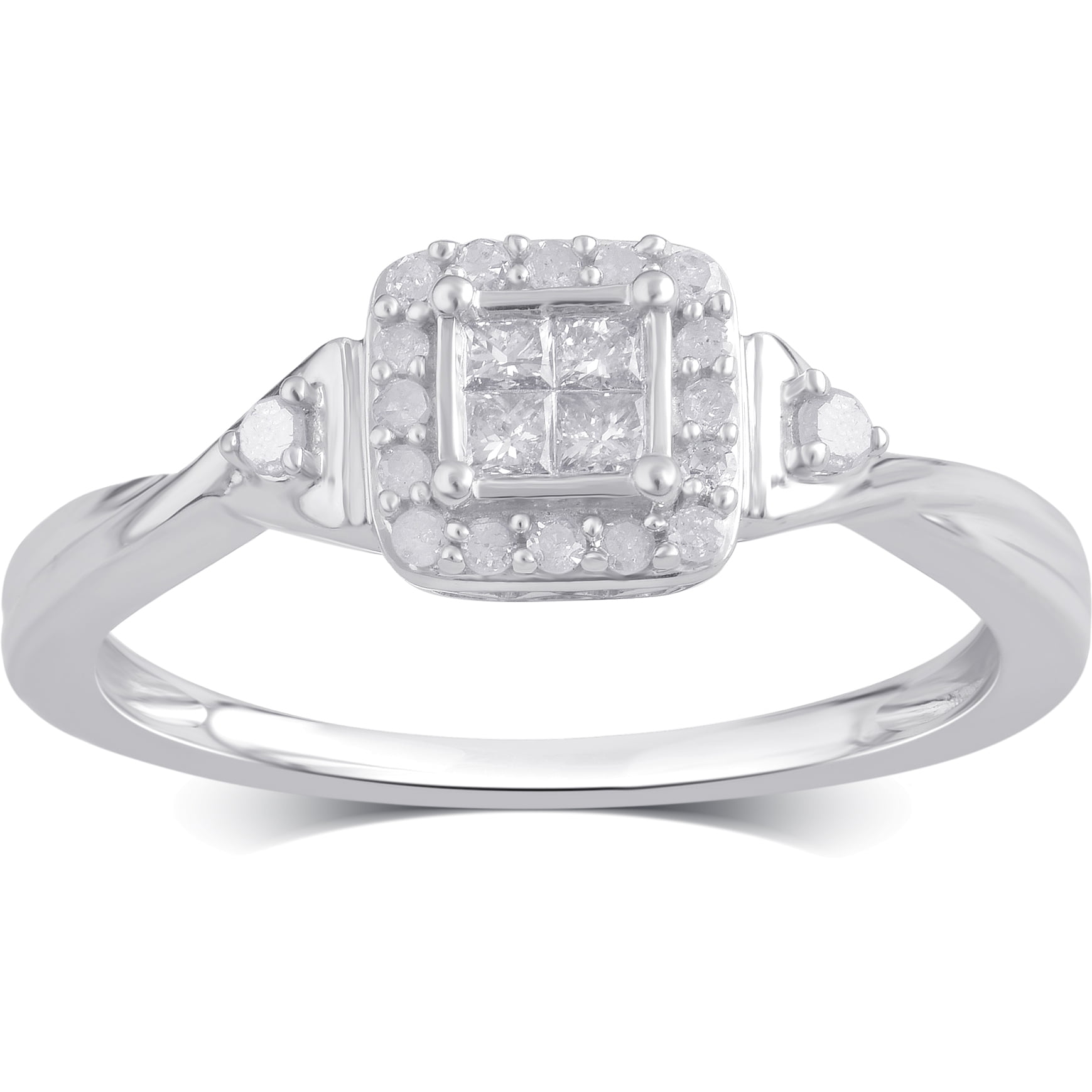 Arista 1/4 ct Princess Diamond Square Frame Women's Ring in Sterling Silver (I-J, I2-I3)