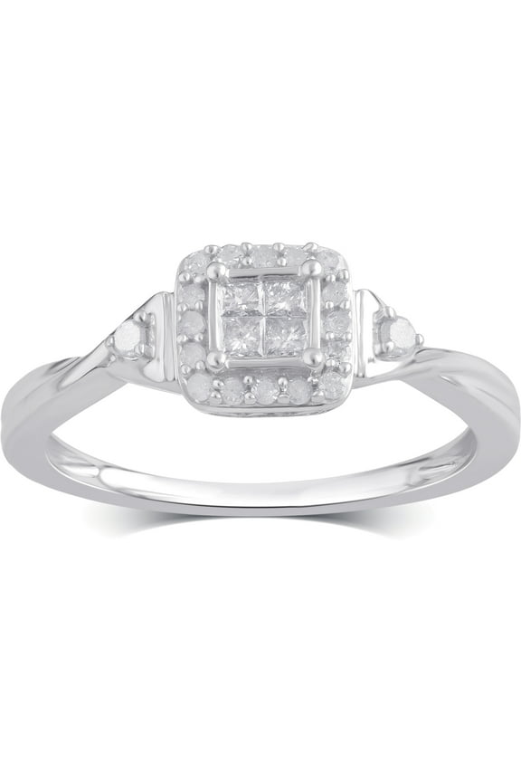 1/4 ct Princess Diamond Square Frame Women's Ring in Sterling Silver (I-J, I2-I3)