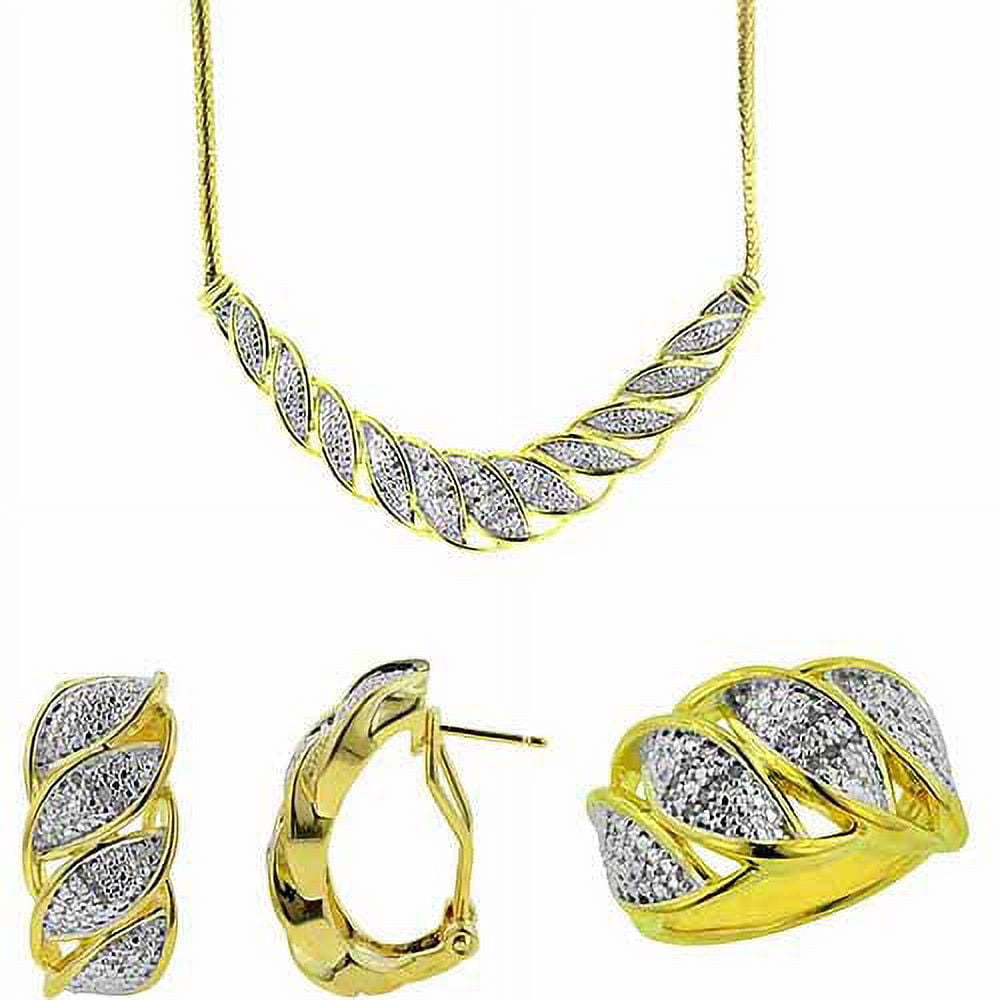 Arista 1/4 ct Round White Diamond Rhodium-plated Ring, Earrings and Necklace Set, 17" (I-J, I3)