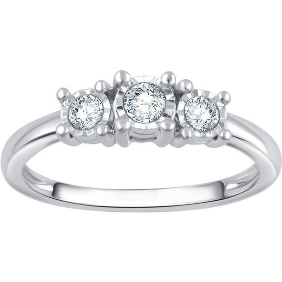 Arista 1/4 ct Round White Diamond White 3-Stone Engagement Ring in Sterling Silver (I-J, I2-I3)