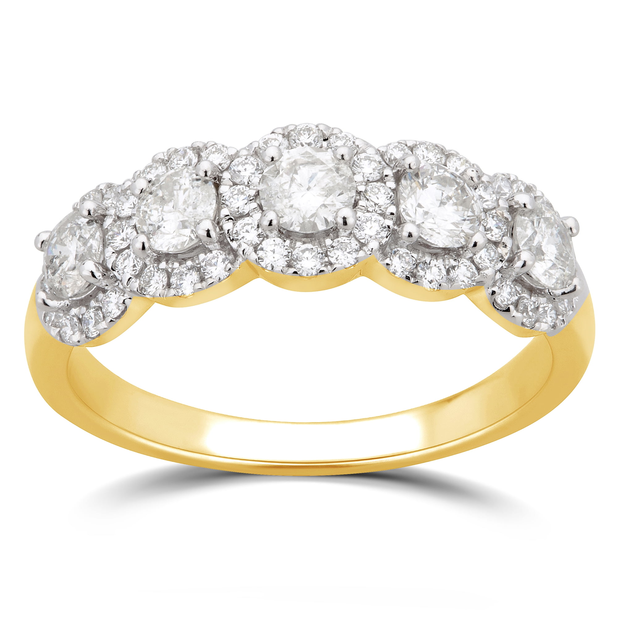 Arista 1.50 ct Round 5 Swarovski Stone Engagement Ring in Yellow plated Sterling Silver