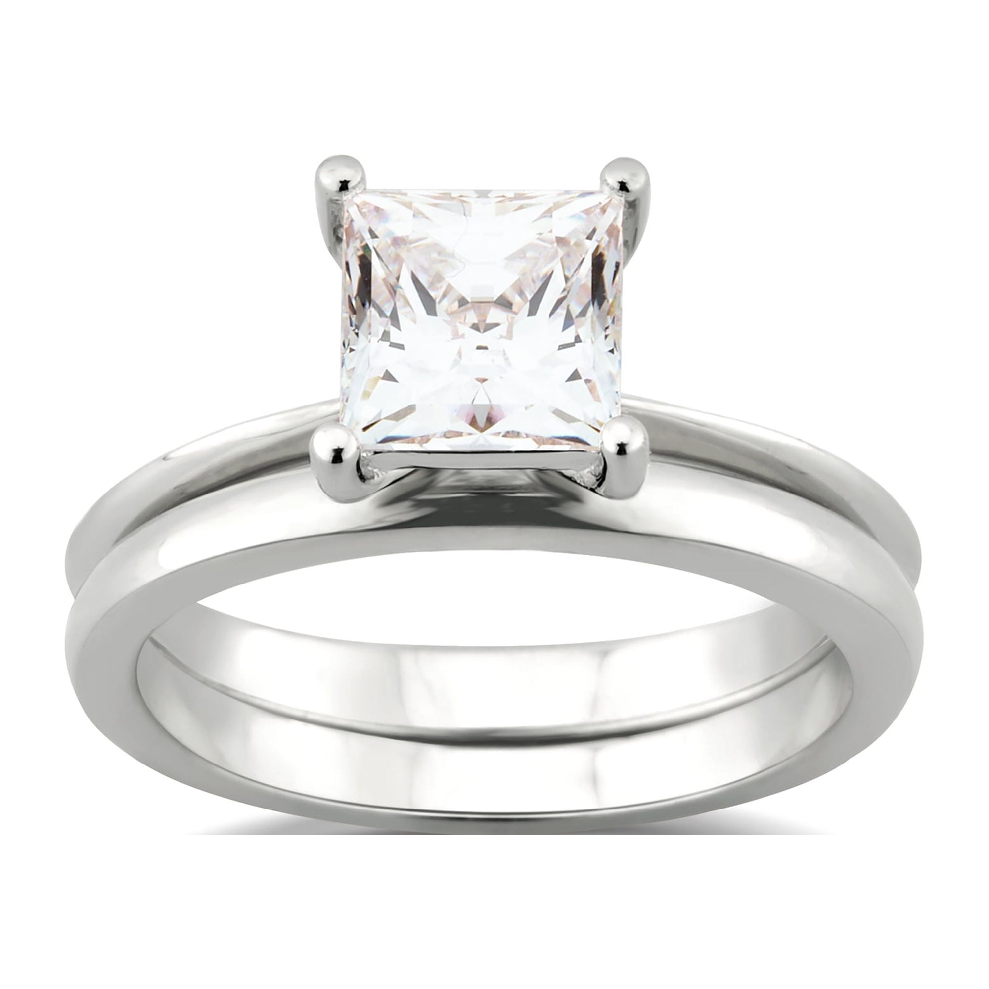 Arista 1.50 ct Square Swarovski Diamond Solitaire Women's Bridal Set in Sterling Silver