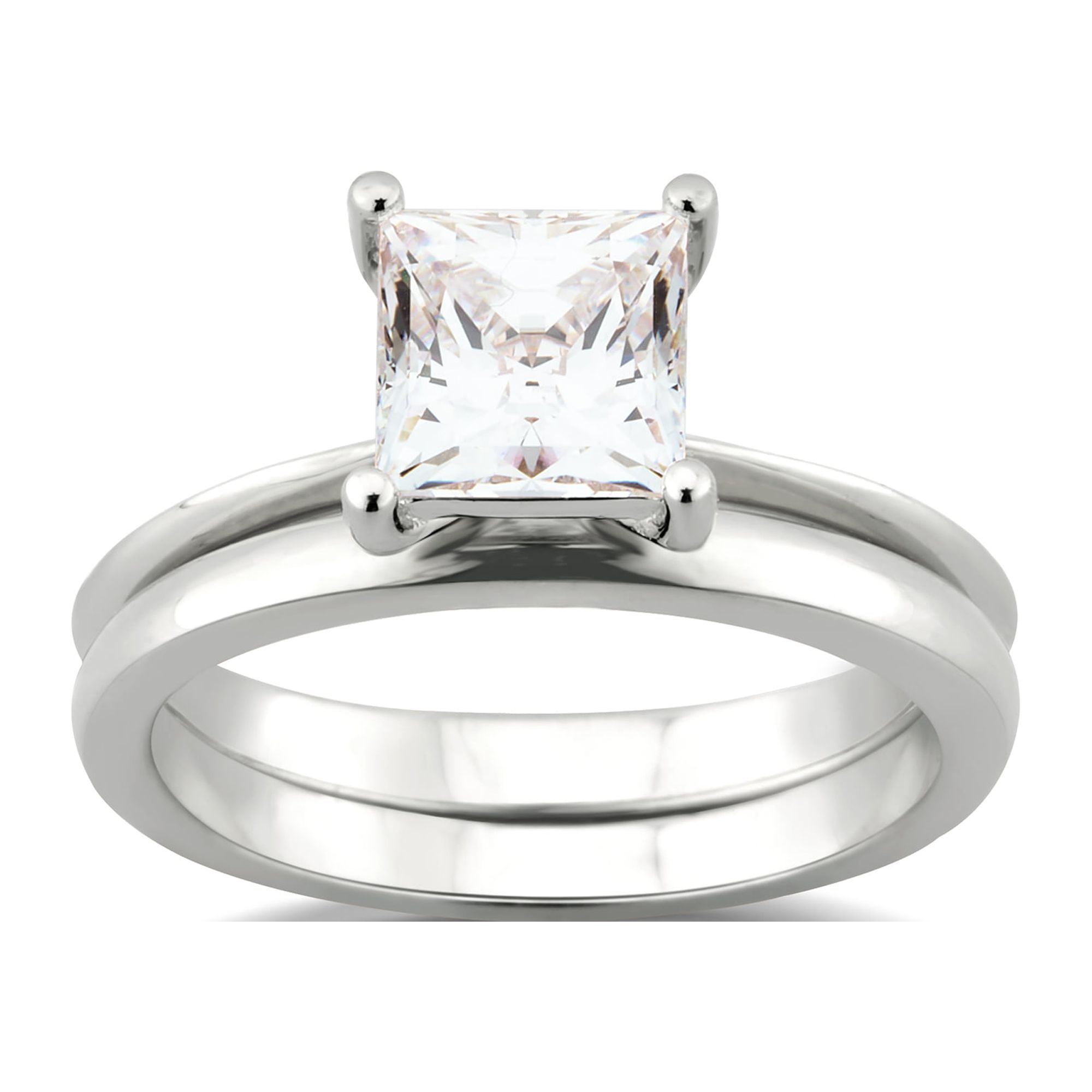Arista 1.50 ct Square Swarovski Diamond Solitaire Women's Bridal Set in Sterling Silver