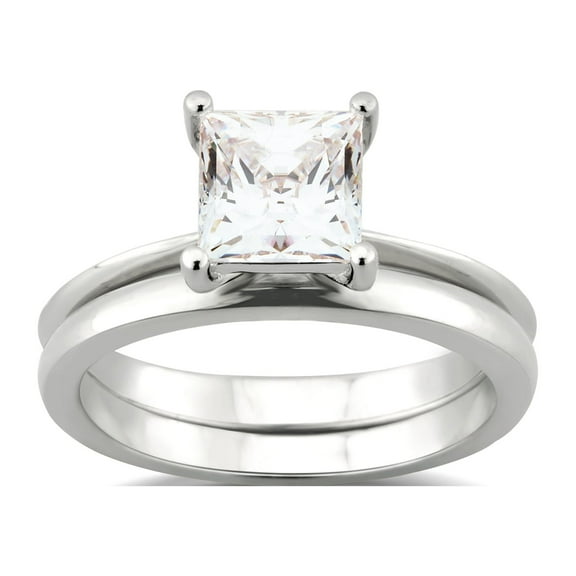 Arista 1.50 ct Square Swarovski Diamond Solitaire Women's Bridal Set in Sterling Silver