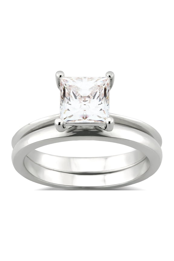 1.50 ct Square Swarovski Diamond Solitaire Women's Bridal Set in Sterling Silver