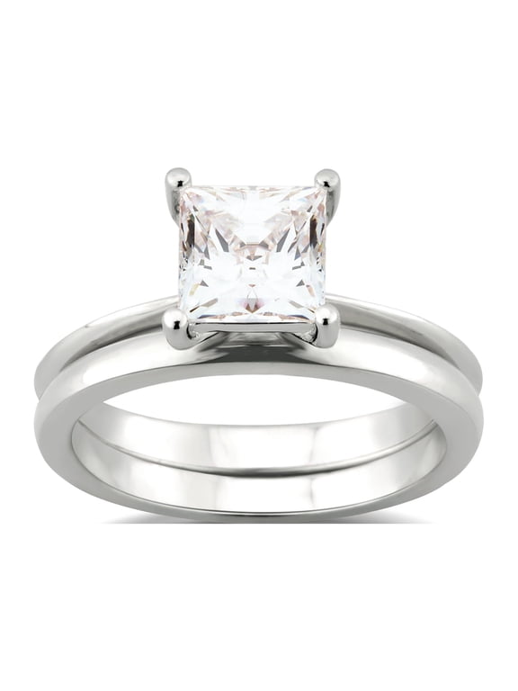 1.50 ct Square Swarovski Diamond Solitaire Women's Bridal Set in Sterling Silver