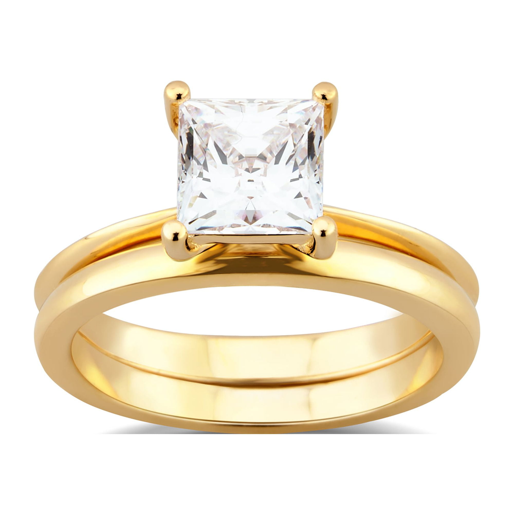 Arista 1.50 ct Square Swarovski Diamond Solitaire Women's Bridal Set in Yellow plated Sterling Silver
