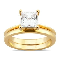 Arista 1.50 ct Square Swarovski Diamond Solitaire Women's Bridal Set in Yellow plated Sterling Silver