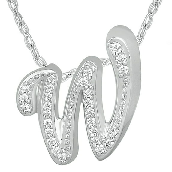 Arista 1/6 Carat T.W. Diamond Women's Initial Letter "W" Pendant in Sterling Silver, 18" (I-J, I2-I3)