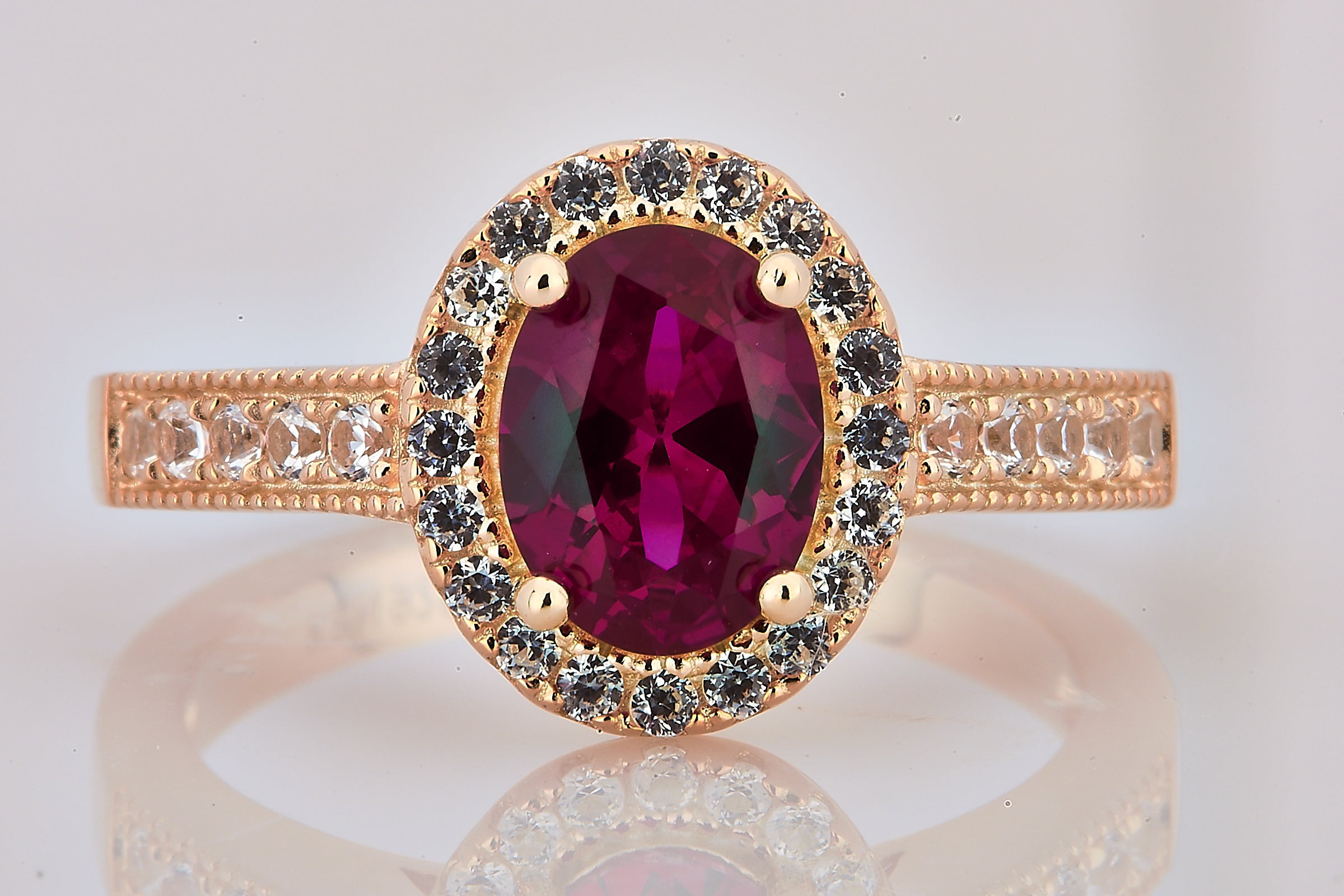 Arista 1 7/8 Carat T.W. Created Ruby and White Sapphire Women's Halo Engagement Ring in Sterling Silver