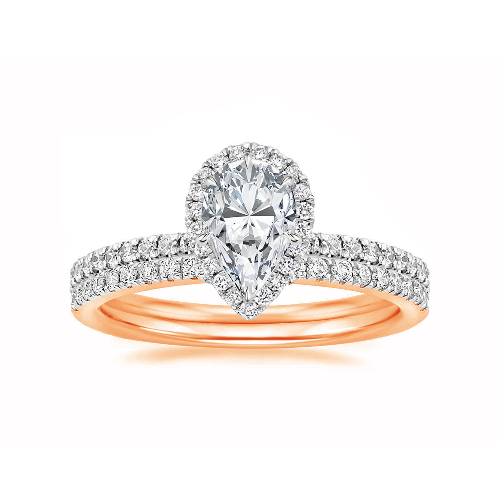 Arista 1-7/8 Carat T.W. Pear Swarovski Diamond Halo Women's Bridal Set in Pink Plated Sterling Silver