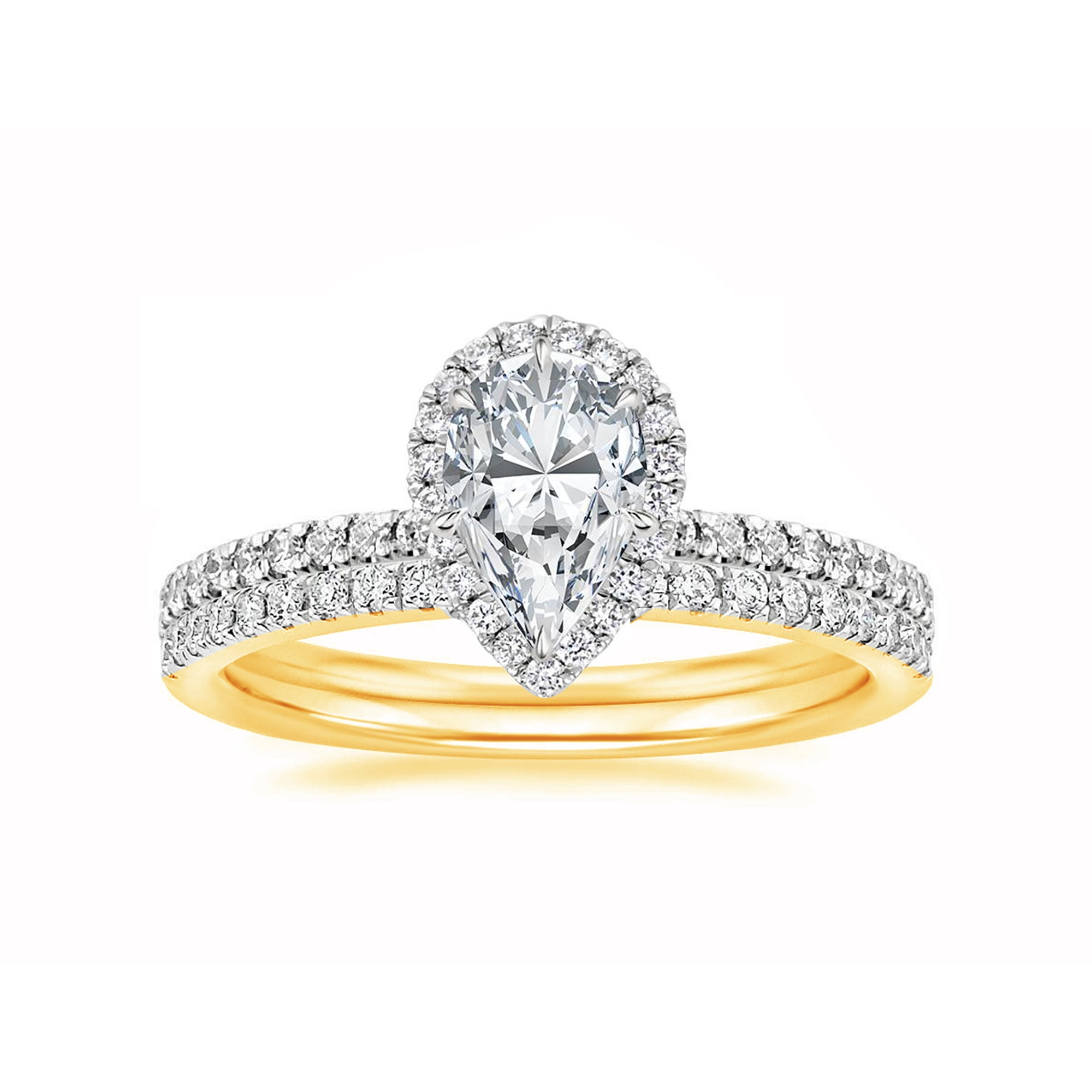 Arista 1-7/8 Carat T.W. Pear Swarovski Diamond Halo Women's Bridal Set in Yellow Plated Sterling Silver