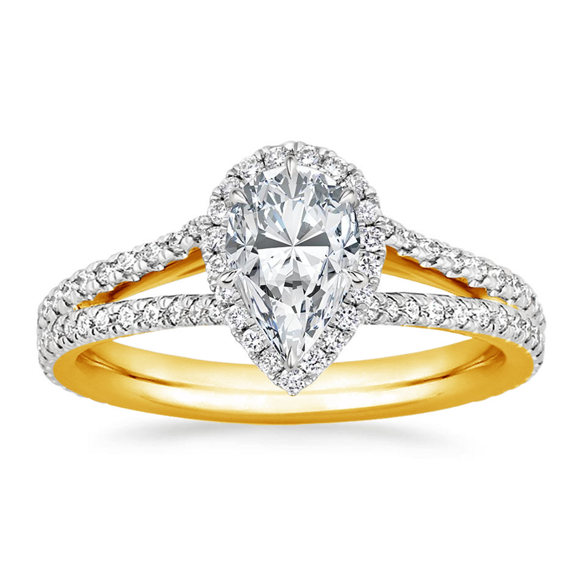 Arista 1-7/8 Carat T.W. Pear Swarovski Women's Split Shank Engagement Ring in Yellow Plated Sterling Silver