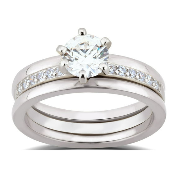 Arista 1.75 ct Round Swarovski Diamond Solitaire Trio Bridal Set in Sterling Silver