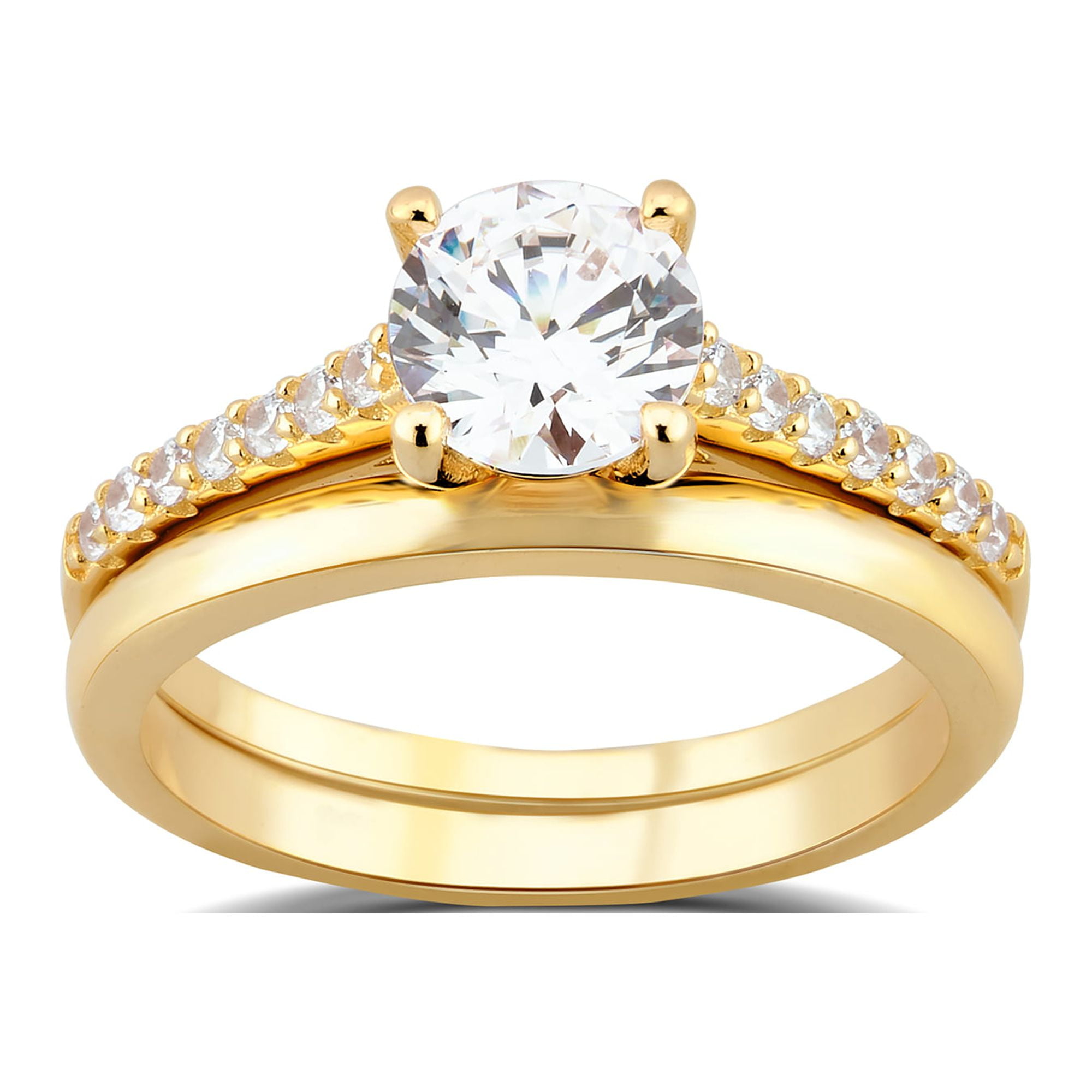 Arista 1.88 ct Round Swarovski Diamond Solitaire Women's Bridal Set in Yellow plated Sterling Silver