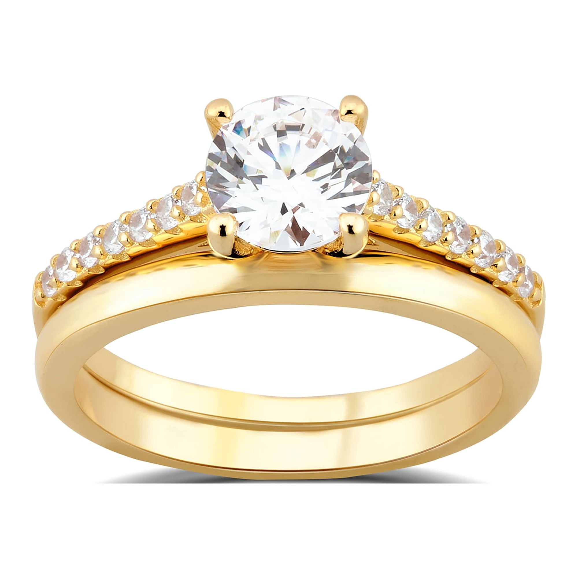 Arista 1.88 ct Round Swarovski Diamond Solitaire Women's Bridal Set in Yellow plated Sterling Silver