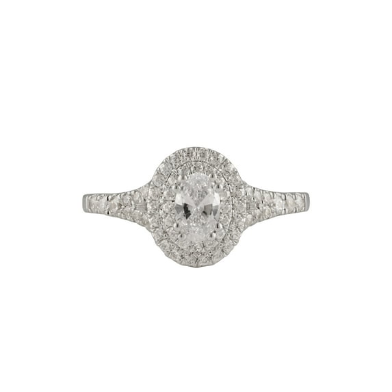 Arista 1 ct Oval Swarovski Diamonds Double Halo Engagement Ring in Sterling Silver