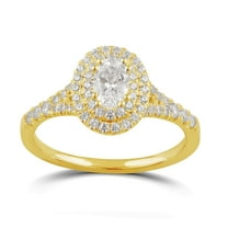 Arista 1 ct Oval Swarovski Diamonds Double Halo Engagement Ring in Yellow Plated Sterling Silver