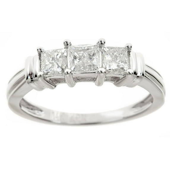 Arista 1 ct Princess Cut White Diamond 3-Stone Ring 14K White Gold (H-I, I2-I3)