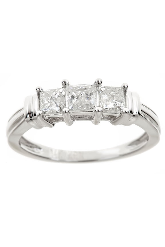 1 ct Princess Cut White Diamond 3-Stone Ring 14K White Gold (H-I, I2-I3)