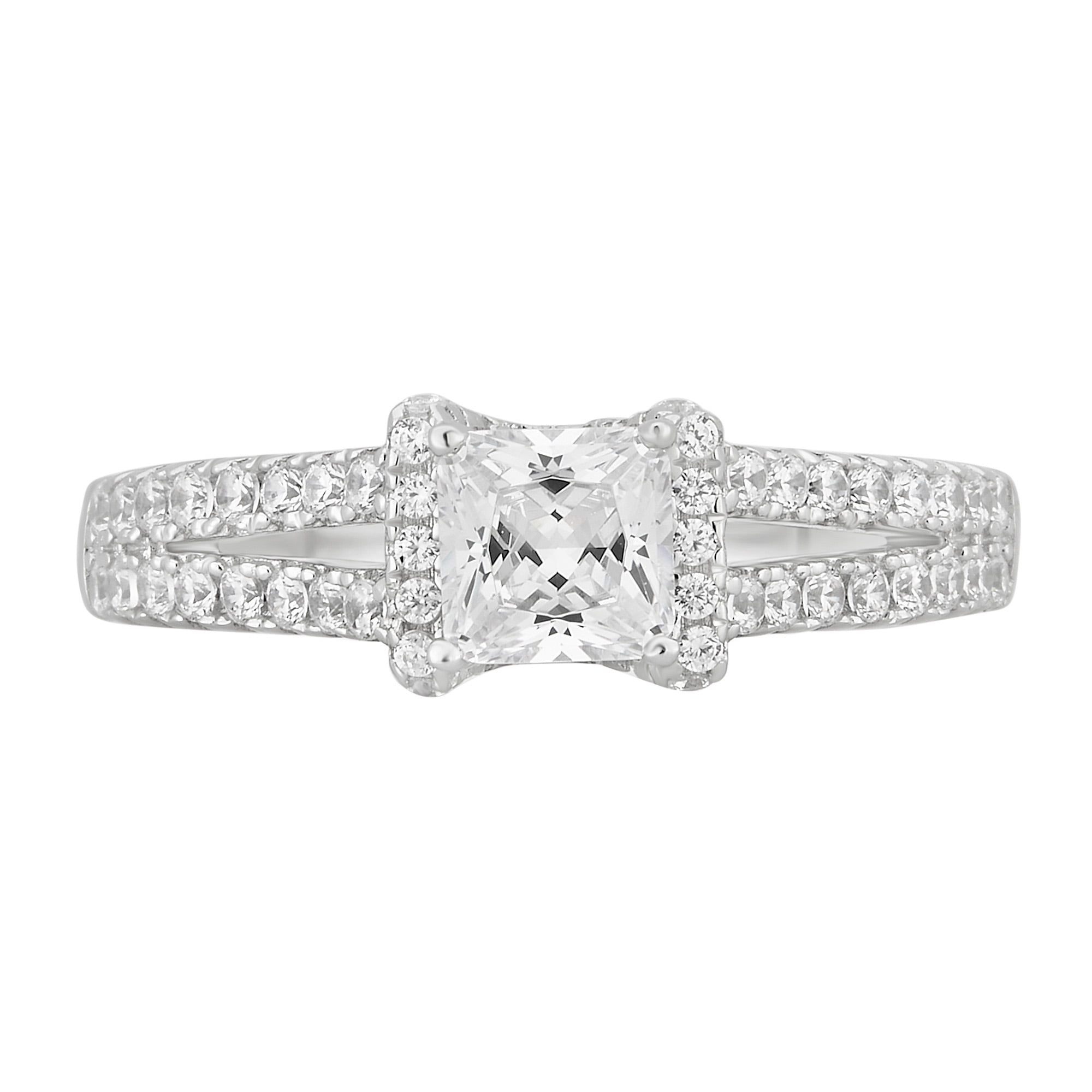 Arista 2.00 Carat T.W. Cubic Zirconia Split Shank Engagement Ring in Sterling Silver