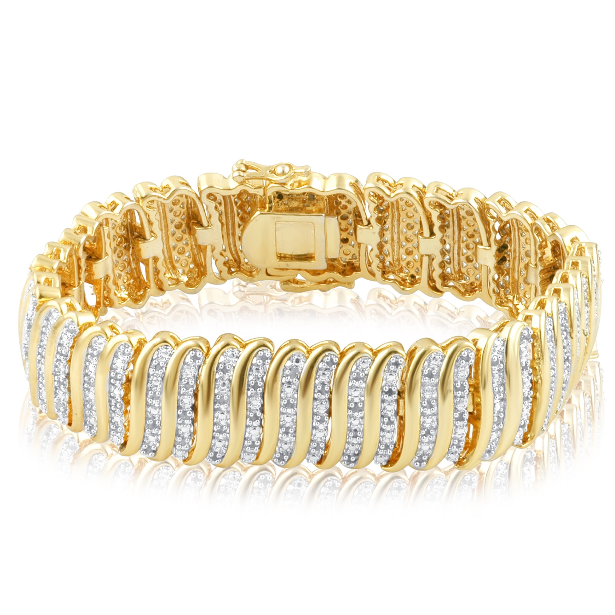Arista 2.00 ct Round Diamonds Women's S-Link Bracelet 14K Yellow Gold over Brass, 7.5" (I-J, I2-I3)
