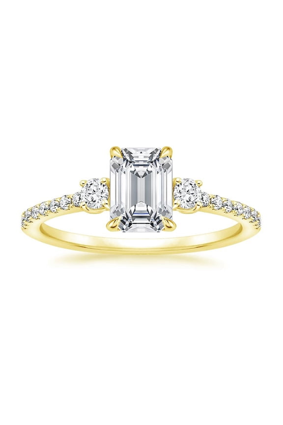 2-1/2 Carat T.W. Emerald Swarovski Diamond Three Stone Engagement Ring in Yellow Plated Sterling Silver