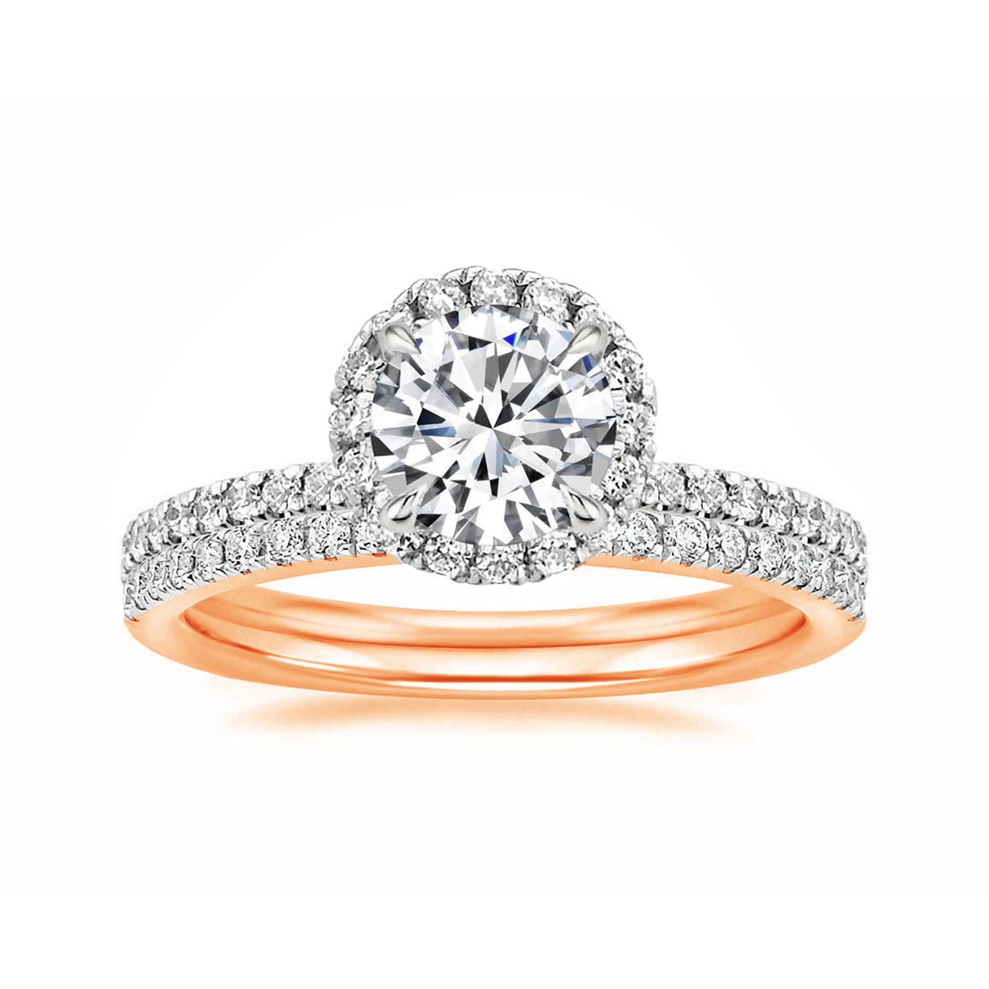 Arista 2-1/2 Carat T.W. Round Swarovski Diamond Halo Bridal Set by Pink plated Sterling Silver